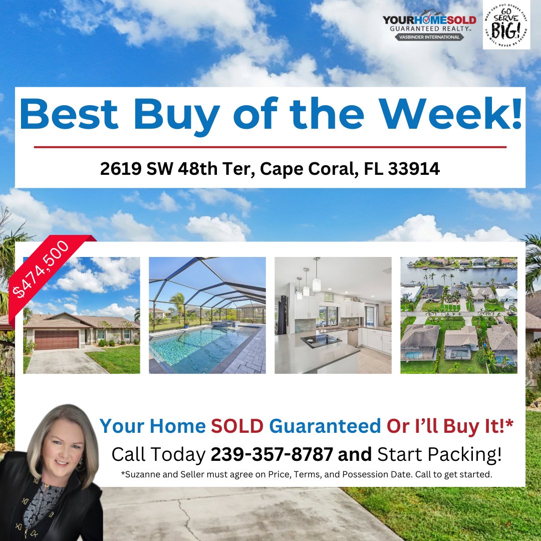 SuzVasbinder's tweet image. 🚨 Best Buy of the Week! 🚨 Now for only $474,500!

📞 Call Suzanne at 239-357-8787 to schedule your private tour today!

Thinking of moving soon? 🏆 Move Up to Any of My Listings and I'll Buy Your Home for Cash!* Ask me now for details! ‼

#CapeCoralHomes #PoolHomeForSale