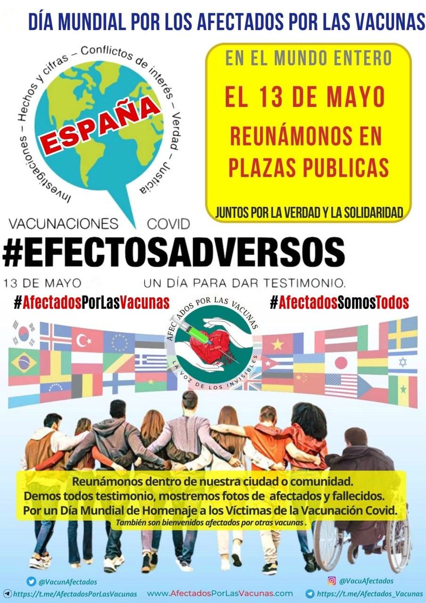 DoctoraPrego's tweet photo. El próximo 13 de MAYO 2025 es el día mundial  de los AFECTADOS POR "VACUNAS".

Personas afectadas por la "vacunación" coactiva contra el COVID-19 viven  desgarradoras experiencias,  daño a largo plazo en su salud y  falta de reconocimiento por parte de las autoridades.  

Sus vidas han sido devastadas por efectos adversos graves, como encefalomielitis miálgica/síndrome de fatiga crónica persistente (ME/CFS) que dura al menos seis meses y que no se alivia con el descanso, y por problemas neurológicos, tras recibir dosis de vacunas tóxicas. 

Estos afectados por “vacunas” sufren:

- Fatiga intensa  que empeora con la actividad física o mental.

- Problemas de sueño.

- Dificultades cognitivas, como problemas de memoria y concentración (a menudo llamado niebla mental ("brain fog").

- Dolor muscular y articular.

- Síntomas similares a los de la gripe. 

Afectados por Vacunas a pesar de sus sufrimientos, se enfrentan a la negación del Estado y las aseguradoras, que no acaban de reconocen sus daños. 

La enfermedad puede afectar gravemente la calidad de vida, limitando la capacidad de realizar actividades cotidianas.

Los afectados por vacunas buscan visibilidad y justicia, exigen compensación, y critican la falta de apoyo de los  sistemas de salud. 

La angustia de muchas personas que viven en un limbo de enfermedad y desamparo es la de quienes llamamos afectados por vacunas. 

 La encefalomielitis miálgica/síndrome de fatiga crónica (ME/CFS), en los afectados por vacunas guarda correlación con la "vacunación" contra covid. 

Tenemos testimonios de muchos pacientes que han desarrollado ME/CFS después de recibir la vacuna. Enfermos que han compartido sus experiencias, indicando que sus síntomas comenzaron tras la vacunación.

Algunos testimonios de pacientes mencionan que, tras recibir las dosis de "vacunas", experimentaron una serie de síntomas graves, como fatiga extrema, problemas neurológicos y otros trastornos que se asemejan a los de ME/CFS.

A pesar de que tenemos reportes y estudios de casos individuales, la literatura médica hasta ahora sigue optando por negar la relación causal entre la vacunación y el desarrollo de ME/CFS. 

Muchos estudios sugieren que puede haber un riesgo teórico, y a pesar de que reconocen que en muchos casos existe una correlación, no reconocen la  evidencia para confirmar que las vacunas causen estas afecciones, porque no se producen de forma generalizada. 

De todas formas muchos especialistas ya hemos señalado que las vacunas pueden desencadenar reacciones autoinmunes en individuos predispuesto, o no, lo que puede contribuir a la aparición de síntomas similares a la encefalomielitis miálgica/síndrome de fatiga crónica ME/CFS.