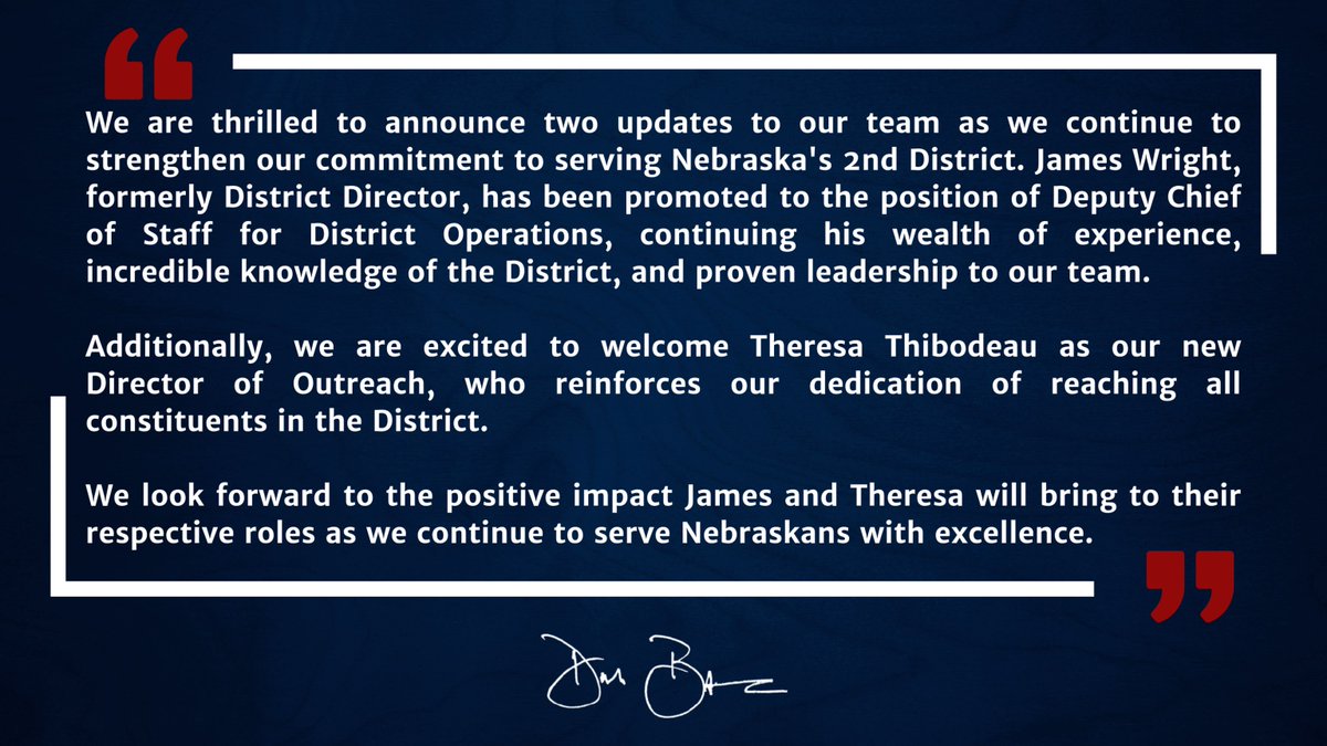 RepDonBacon's tweet image. We are thrilled to announce two updates to our team as we continue to strengthen our commitment to serving Nebraska's 2nd District.