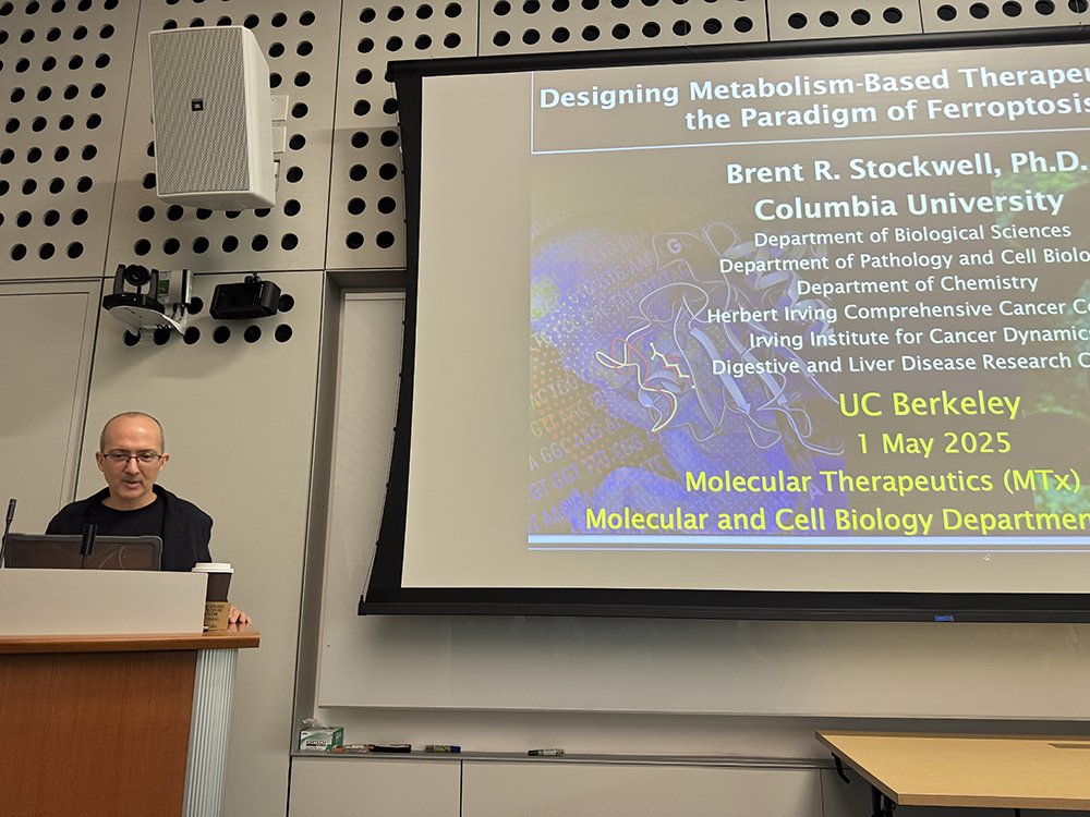 Rapé Lab (@rapelab) on Twitter photo Thank you to Brent Stockwell of <a href="/Columbia/">Columbia University</a> for visiting #MolecularTherapeutics at <a href="/MTI_UCB/">Molecular Therapeutics Initiative</a> <a href="/berkeleyMCB/">UC Berkeley MCB</a> and presenting a tour-de-force through the ferroptosis field! Thank you to Brent Stockwell of <a href="/Columbia/">Columbia University</a> for visiting #MolecularTherapeutics at <a href="/MTI_UCB/">Molecular Therapeutics Initiative</a> <a href="/berkeleyMCB/">UC Berkeley MCB</a> and presenting a tour-de-force through the ferroptosis field!