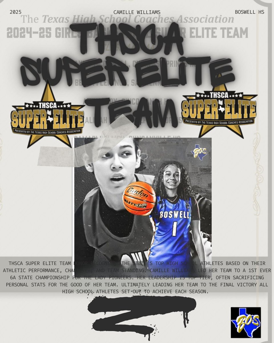 W.E. Boswell Girls Bball (@boswellgirlsbb) on Twitter photo Senior Camille Williams was named THSCA SUPER ELITE TEAM. <a href="/camille_2025/">Camille Williams C/O 2025 🇯🇲🇺🇸</a> <a href="/emsisdathletics/">EMS ISD Athletics</a> <a href="/boswellhs/">Boswell High School</a> Senior Camille Williams was named THSCA SUPER ELITE TEAM. <a href="/camille_2025/">Camille Williams C/O 2025 🇯🇲🇺🇸</a> <a href="/emsisdathletics/">EMS ISD Athletics</a> <a href="/boswellhs/">Boswell High School</a>