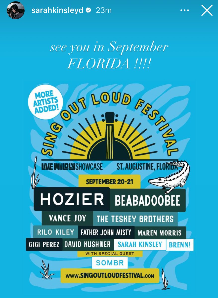 Sarah Kinsley on the line-up for Sing Out Loud Festival in September! 🎸