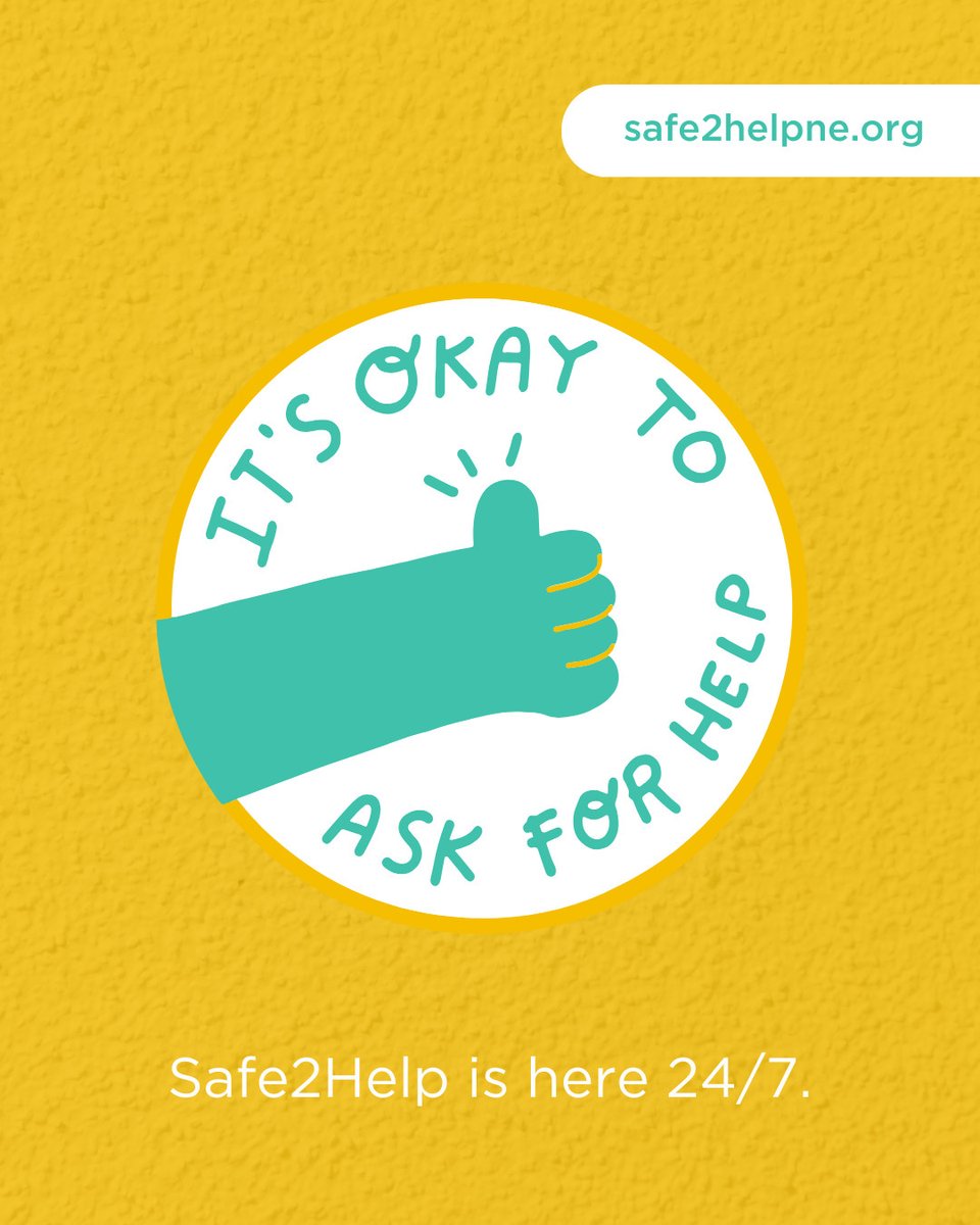 Mental health is health. 🌈 If a friend is struggling with feelings of sadness, stress, anger, or fear — remind them they are not alone. It’s okay to ask for help. 💙💚

Reach out anytime: 📱 833-980-SAFE (7233) | safe2helpne.org | Download our app 🔒

#MHAM2025