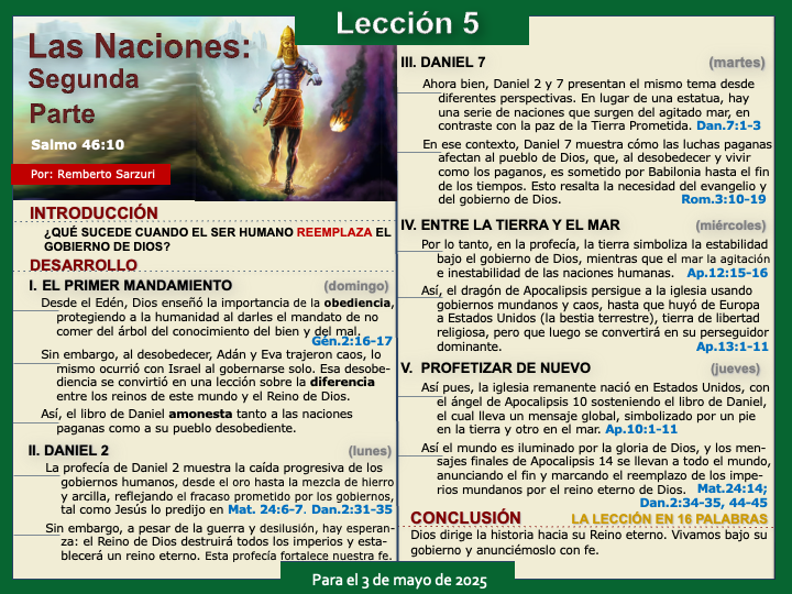 🔥 ¿Qué sucede cuando el ser humano reemplaza el gobierno de Dios?
✅¡Repasemos la #LESAdv 5!  
✅#PrimeroDios 
✅Compártelo!!!!