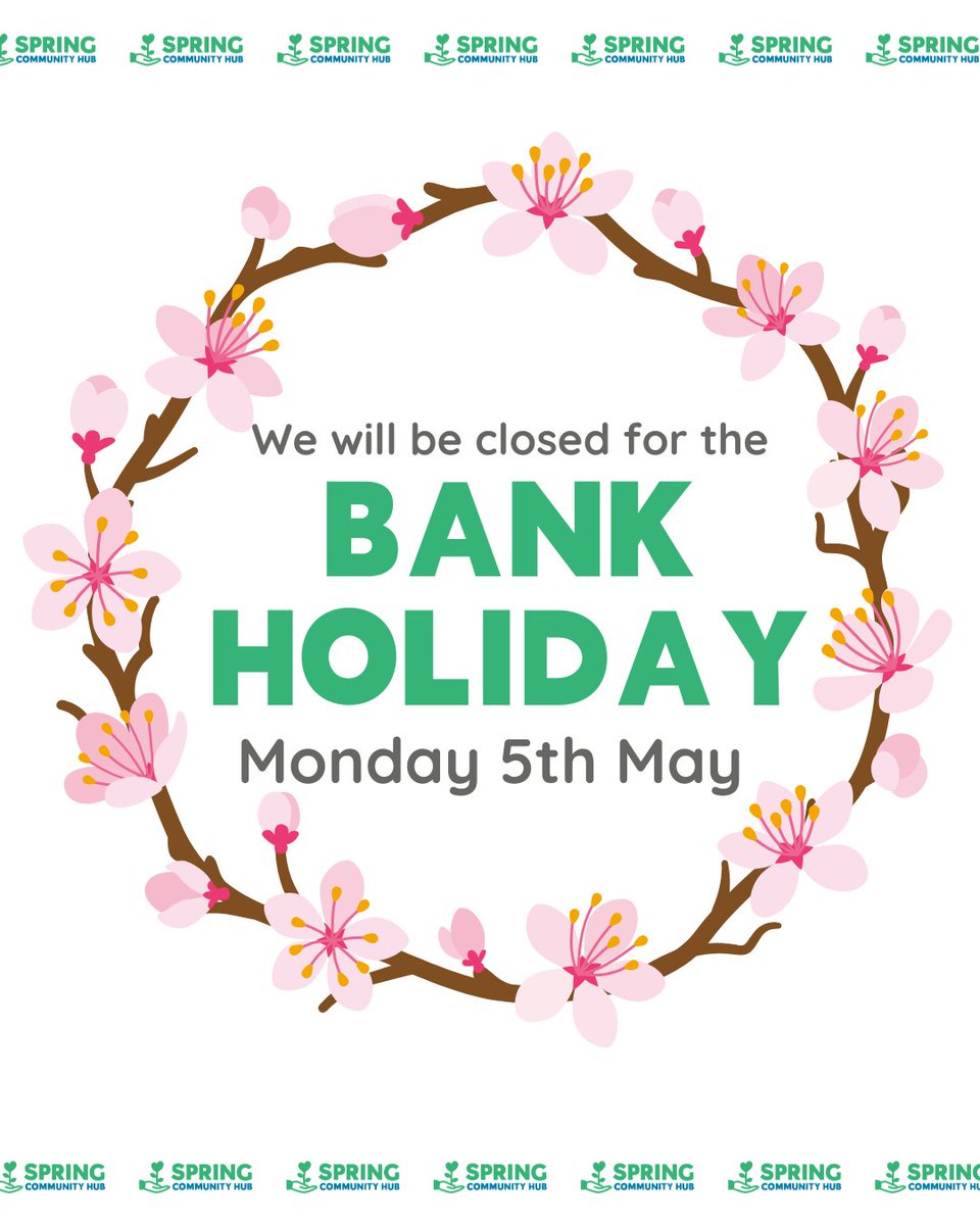 On Monday, May 5th, our Hub and Social Supermarket will be closed for the bank holiday. We wish our staff and volunteers a great day off!