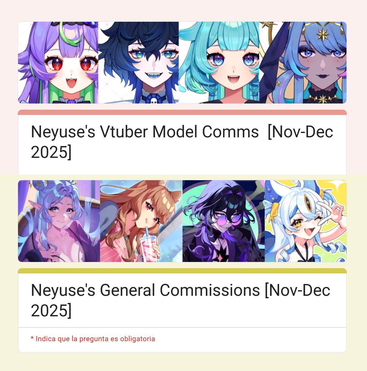 Hi!

Thanks to everyone's support, I only have a few slots left for this year! 🥹🫶

You can find each form in the comment below
Feel free to DM any questions you may have!