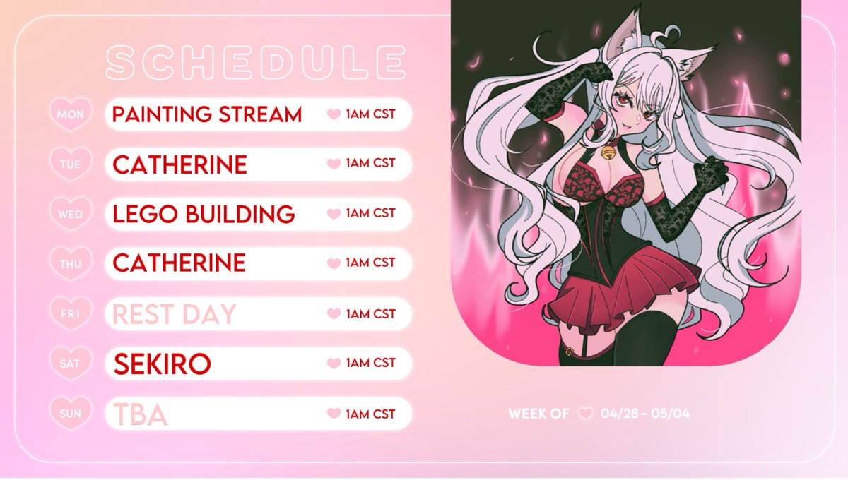 just realized I never posted the schedule for this week…