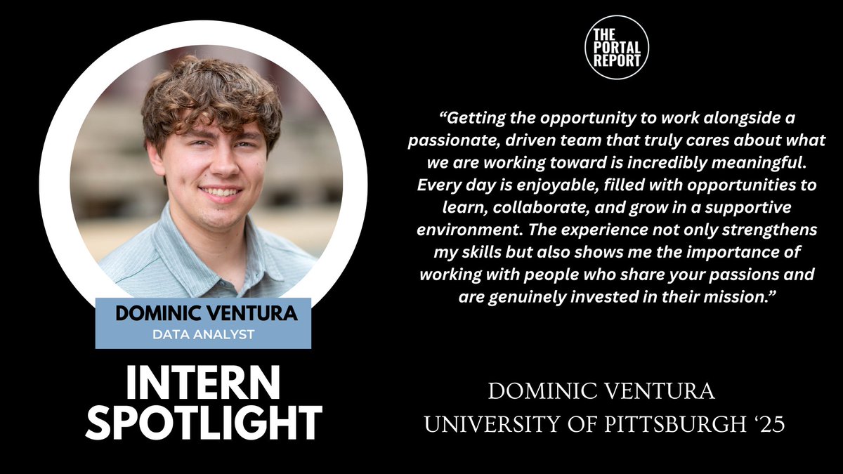 Dominic Ventura has played a crucial role on The Portal Report team over the past two years!

Ventura is graduating from the University of Pittsburgh this spring with a Bachelor's Degree of Science in Statistics along with minors in Business and Economics. Ventura led our data