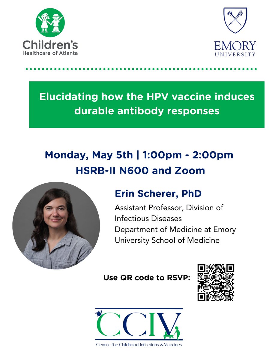 🚨 Join us Monday, May 5th, for the 13th CCIV Seminar of the Semester, featuring special guest Dr. Erin Scherer. 
📍 HSRB-II N600 or Zoom zoom.us/j/92049096469
🕐 1:00pm-2:00pm.  
RSVP here: forms.office.com/r/xaHJAqFc60?o…
More Info: pedsresearch.org/calendar/event…