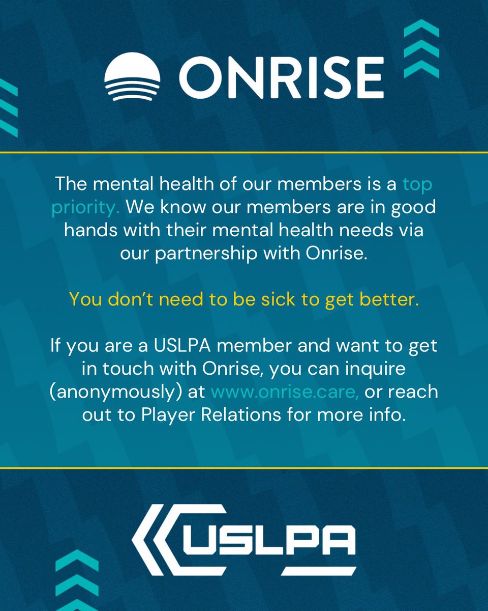 Kicking off #MentalHealthMonth with some tips from our friends at <a href="/OnriseCare/">Onrise</a>!

This month is a great reminder that mental health comes first. USLPA members — to learn more about your member benefits with Onrise, visit onrise.care or reach out to Player Relations!