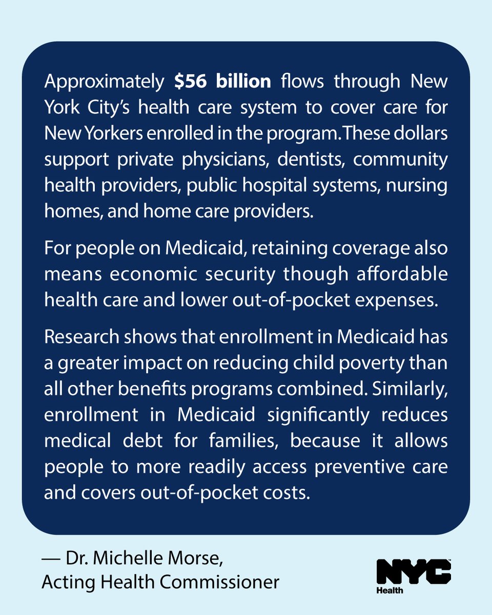 nychealthy (@nychealthy) on Twitter photo About half of NYers are enrolled in Medicaid. That’s almost 4 million people, the majority of whom are children, older adults & people with disabilities. The Federal Government needs to keep their hands off our Medicaid. More from <a href="/NYCHealthCommr/">Dr. Michelle Morse</a>’s op-ed: nydailynews.com/2025/05/02/han… About half of NYers are enrolled in Medicaid. That’s almost 4 million people, the majority of whom are children, older adults & people with disabilities. The Federal Government needs to keep their hands off our Medicaid. More from <a href="/NYCHealthCommr/">Dr. Michelle Morse</a>’s op-ed: nydailynews.com/2025/05/02/han…