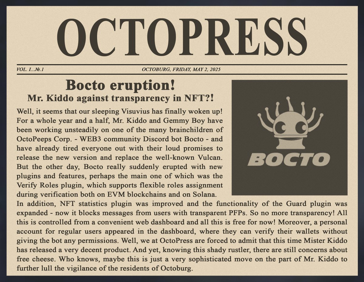 New version of <a href="/BoctoWeb3/">Bocto</a> by <a href="/OctoPeepsNFTs/">OctoPeeps</a> - a scam or a real gem?🤔 Let's check it together!

📰octopeeps.com/dapps/octopress
📰opensea.io/collection/oct…