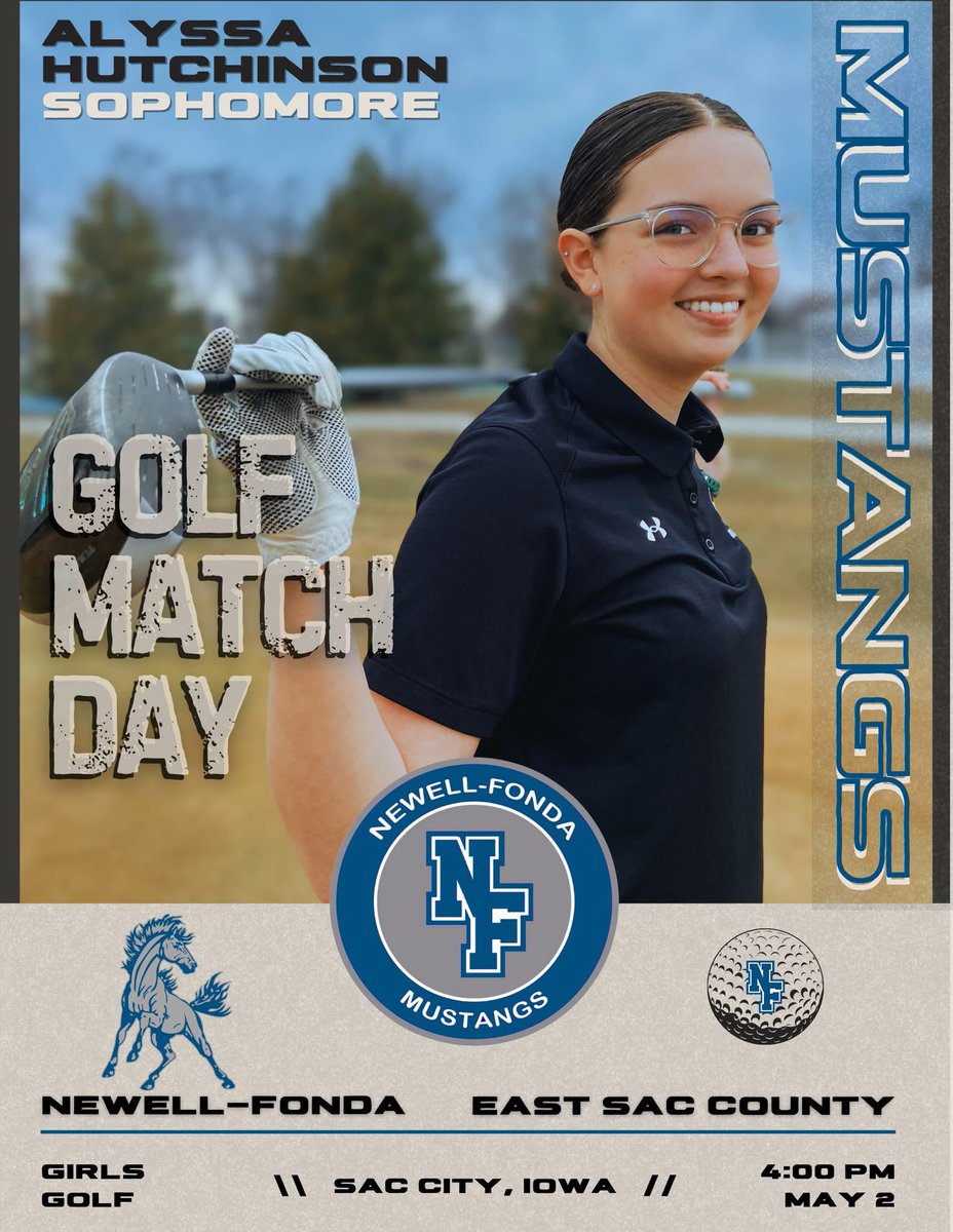 ⛳️ GIRLS GOLF MATCH DAY
🆚 East Sac County
📍 Sac City, IA
📅 5.2.25
🕓 4:00 PM
#newellfonda