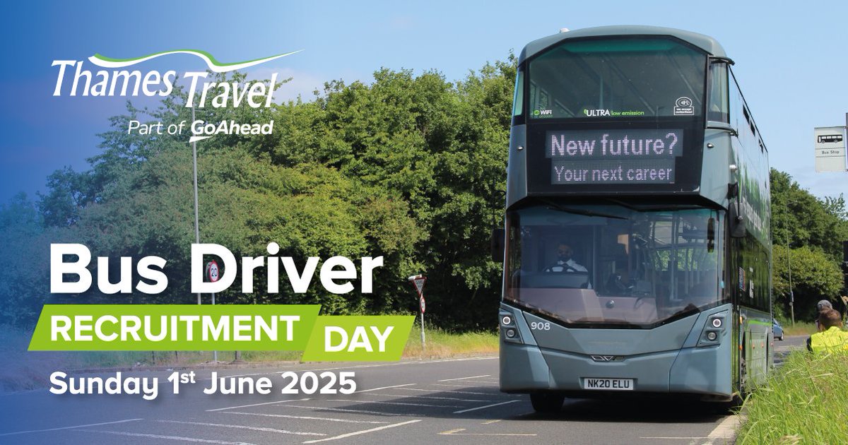 Missed our last one? Join us again for our Bus Driver Recruitment Day! 🚍

📅 Date: Sunday 1st June
🕘 Time: 10:00 – 15:00 
📍 Location: Thames Travel, Southmead Industrial Estate, Didcot, OX11 7WD 

Register your interest today 👉 eventbrite.co.uk/e/134785086120…
