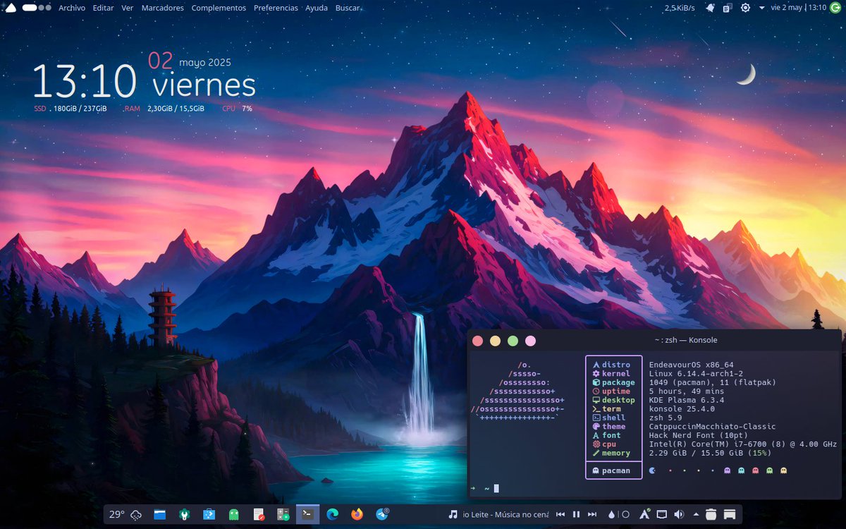 BENJAMlN8a's tweet image. Dejando mi #ViernesDeEscritorio seguimos con #EndeavourOS 😎 

#GNULinux #Linux #Arch🐧