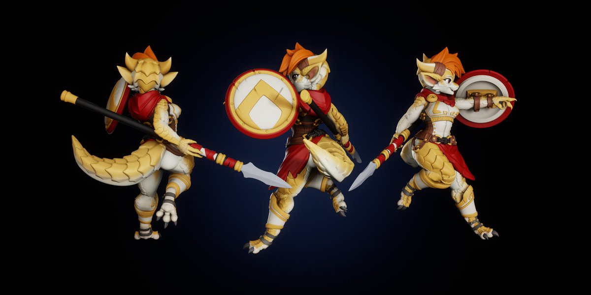 Almost done with the first of 5(!) DnD miniatures! Kobolds of martial prowess and ability. Kobolds of the Spartan variety will often go to battle undressed to show their devotion to their dragon overlords! 

But the models come armored by default. Support to get them early! &lt;3