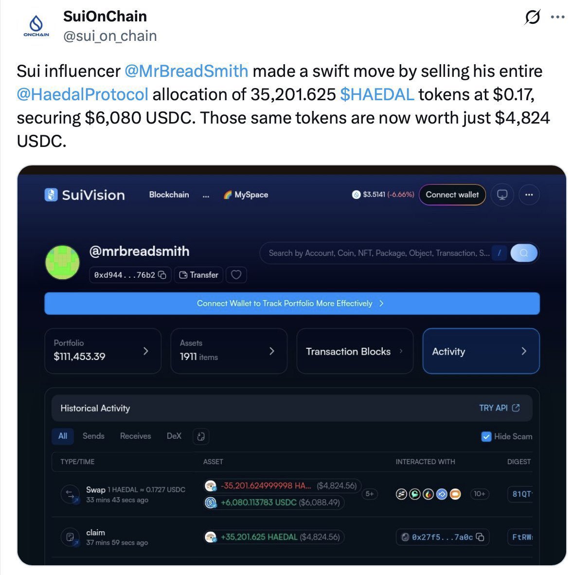 Here is how <a href="/HaedalProtocol/">Haedal🦦</a> took advantage of the #Sui community to increase its stats, ignoring stakers to reward influencers like <a href="/MrBreadSmith/">MrBreadSmith</a> who has nothing better to contribute than to dunk on the community at every opportunity he has; "skill issue"