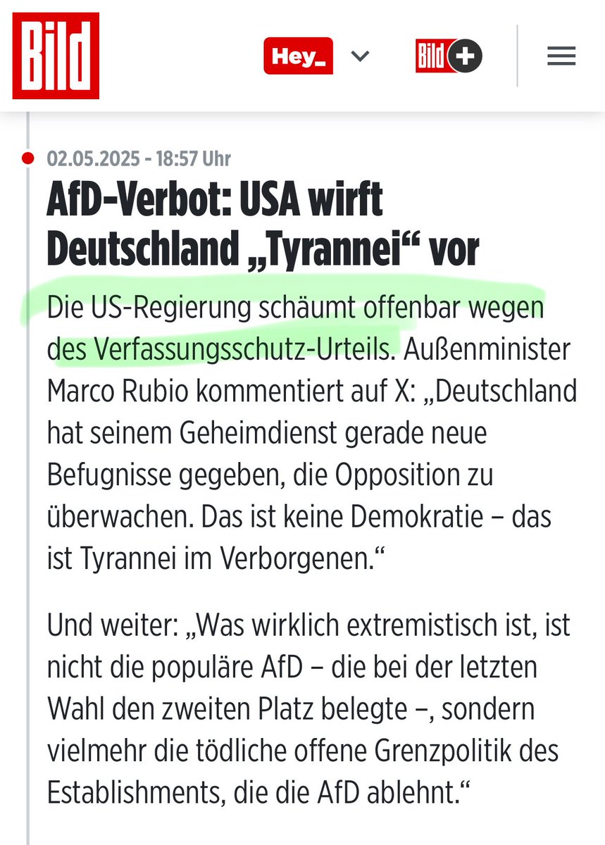 Die US-Regierung wird der AfD beistehen. 
Lassen wir uns überraschen.