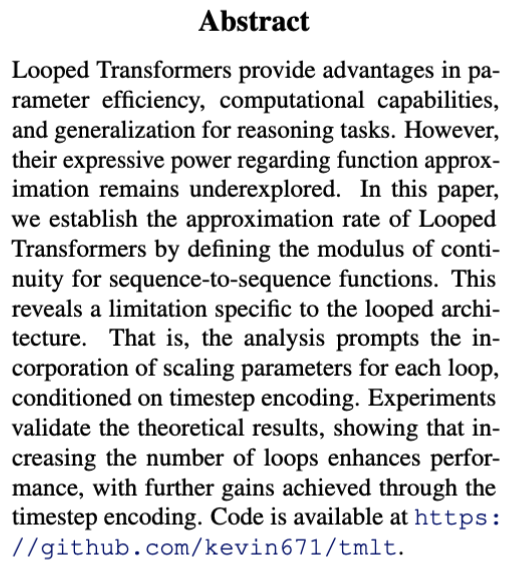 🎉 Our paper on "the expressive power of Looped Transformers" was accepted at #ICML2025 !  
To the best of our knowledge, this is the first study to analyze their function approximation capabilities, including approximation rates and universality. 
arxiv.org/abs/2410.01405