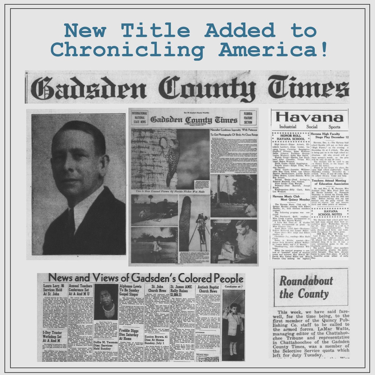 1590 issues of the Gadsden County Times spanning January 1928 – December 1960 have been added to Chronicling America! Check out our blog post to learn about the history of the paper: bit.ly/GadsdenCountyT… #VintageNewspapers #ChronAm 
<a href="/GadsdenCoTimes/">The Gadsden County Times</a>