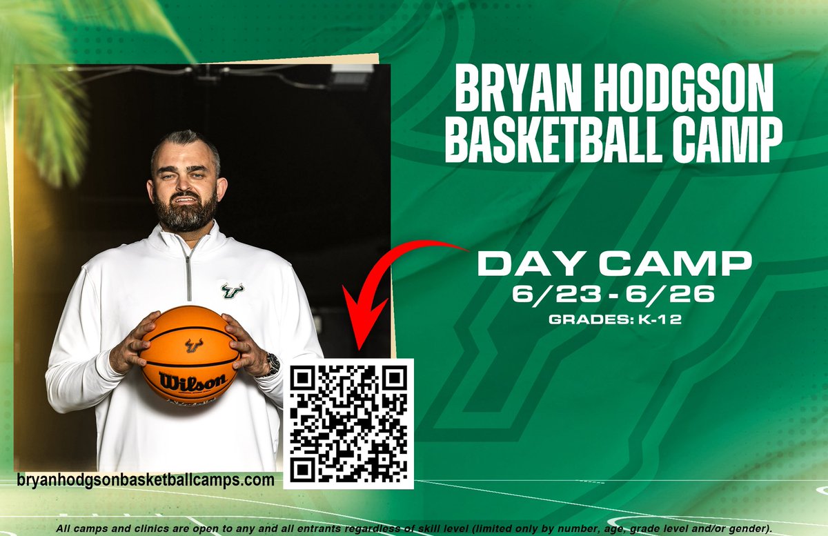 Bryan Hodgson (@coachbhodgson) on Twitter photo Pleased to announce summer camp registration at the <a href="/yuenglingcenter/">Yuengling Center</a> is open. Sign up before the end of the month to be eligible for a discount. Excited to bring a week of hoops and fun to Tampa! Click the link in bio for more details. Pleased to announce summer camp registration at the <a href="/yuenglingcenter/">Yuengling Center</a> is open. Sign up before the end of the month to be eligible for a discount. Excited to bring a week of hoops and fun to Tampa! Click the link in bio for more details.