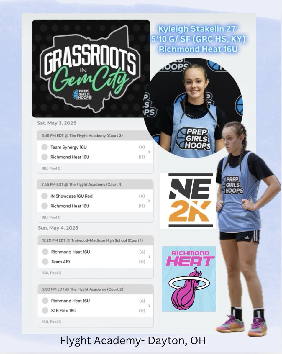 Helecia Hubbard Stakelin (@helecia330) on Twitter photo Headed to <a href="/PGHCircuit/">Prep Girls Hoops Circuit 🏀</a> event in Dayton, OH. A lot of talent on 2027 <a href="/RichmondHeat1/">RichmondHeat</a> <a href="/NE2KHoops/">NE2KHoops</a> squad. 👀
<a href="/kyleighstakelin/">Kyleigh Stakelin</a> 2027 5’10 G/ SF from <a href="/grc_hoops/">GRC Hoops</a> Schedule below ⬇️
#pghgrassrootsingemcity
<a href="/JDabbs86/">Jim Dabbelt</a> <a href="/angie_saiter/">Angie Saiter</a> <a href="/PGHAkeem/">Akeem Webb</a>
<a href="/MJHoopsTraining/">Matt Jones</a> Headed to <a href="/PGHCircuit/">Prep Girls Hoops Circuit 🏀</a> event in Dayton, OH. A lot of talent on 2027 <a href="/RichmondHeat1/">RichmondHeat</a> <a href="/NE2KHoops/">NE2KHoops</a> squad. 👀
<a href="/kyleighstakelin/">Kyleigh Stakelin</a> 2027 5’10 G/ SF from <a href="/grc_hoops/">GRC Hoops</a> Schedule below ⬇️
#pghgrassrootsingemcity
<a href="/JDabbs86/">Jim Dabbelt</a> <a href="/angie_saiter/">Angie Saiter</a> <a href="/PGHAkeem/">Akeem Webb</a>
<a href="/MJHoopsTraining/">Matt Jones</a>