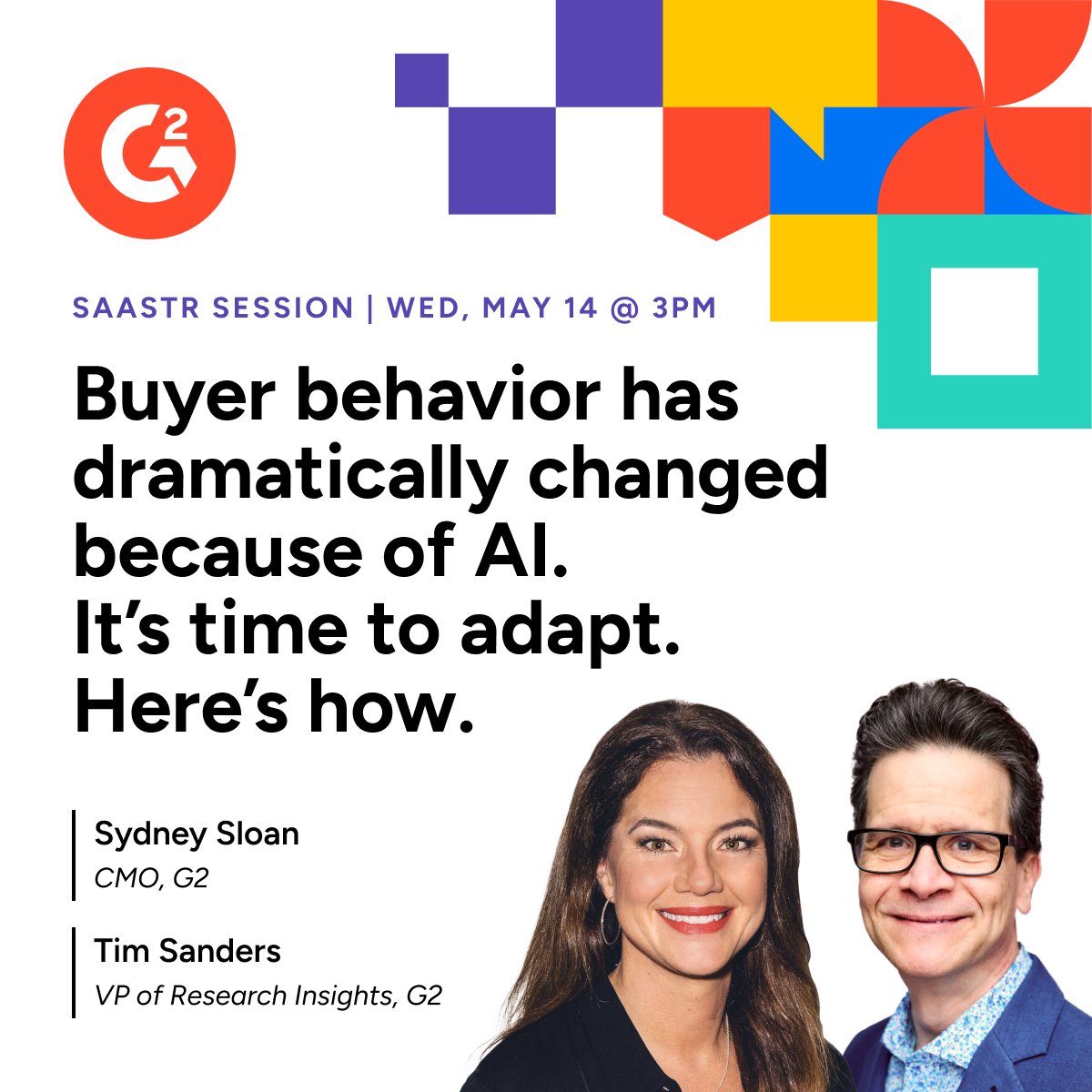 Buyer behavior has changed. Have you? 🧐

At <a href="/saastr/">SaaStr</a> Annual on May 14th, our CMO Sydney Sloan + VP of Research Insights Tim Sanders unpack the data behind today’s AI‑savvy software buyers - and how to meet them first.

Grab a seat for the talk, then swing by Booth #P402 for your