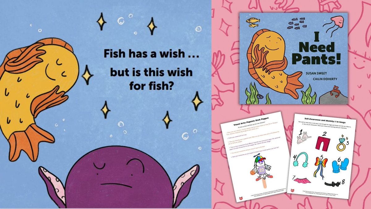 owlkids's tweet image. Not a want, but a need ... Fish needs pants, but also mittens and bunny slippers and rainbow ribbons and a tutu!

Check out the I NEED PANTS! #ClassroomActivity Guide, where you can help Fish find and wear pants!👖

#TeachersGuide #Resource #Classroom #Comedic #Books #SEL #KidLit