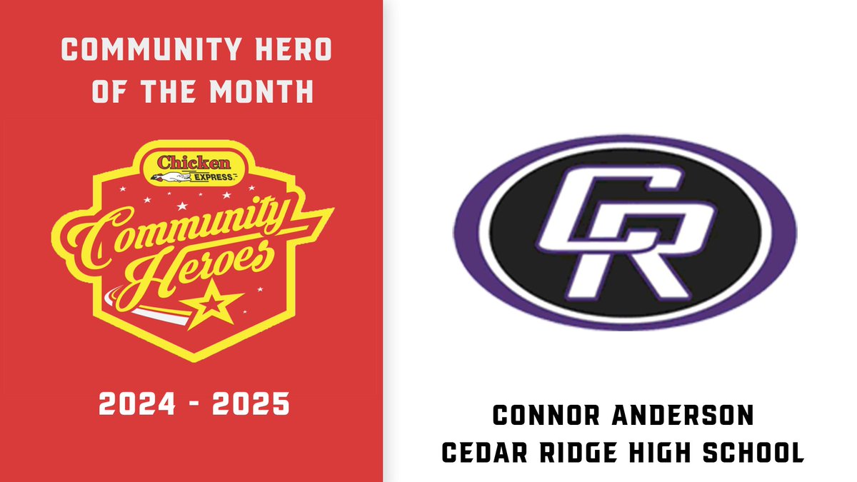 Dave Campbell's Texas Football — TexasFootball.com (@dctf) on Twitter photo Congratulations to Connor Anderson of Cedar Ridge High School on being named the Community Hero of the Month Award presented by <a href="/Chicken_Express/">Chicken Express</a>!
WATCH: youtu.be/tUavwyPapd0
<a href="/RRCRFootball/">Cedar Ridge Football</a> <a href="/CedarRidgeHigh/">CRHS</a> Congratulations to Connor Anderson of Cedar Ridge High School on being named the Community Hero of the Month Award presented by <a href="/Chicken_Express/">Chicken Express</a>!
WATCH: youtu.be/tUavwyPapd0
<a href="/RRCRFootball/">Cedar Ridge Football</a> <a href="/CedarRidgeHigh/">CRHS</a>