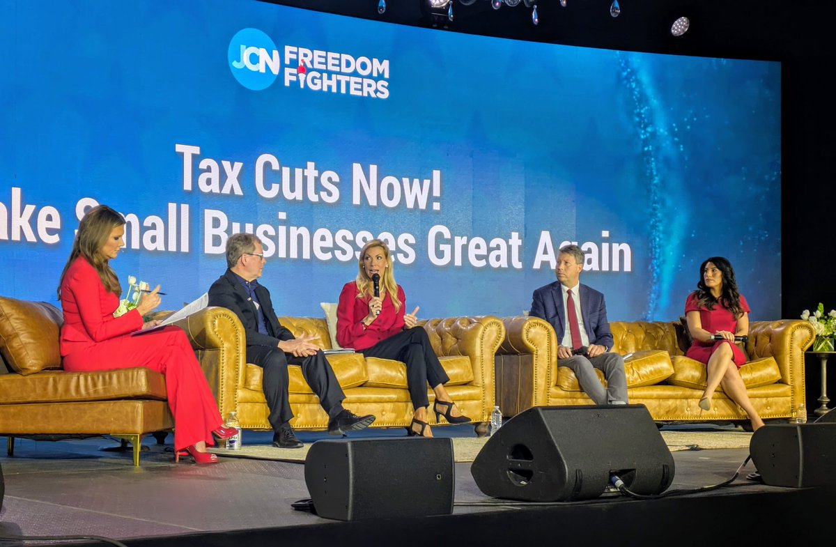 Job Creators Network (@jobcreatorsusa) on Twitter photo Tax cuts now!
@Trish_Regan, @TaxReformerās <a href="/GroverNorquist/">Grover Norquist</a>, Texas Rep. <a href="/Bethvanduyne/">Beth Van Duyne</a>, <a href="/ALEC_states/">American Legislative Exchange Council</a> Jonathan Williams, and business owner <a href="/NWolterHMmfg/">Nicole Wolter</a> are ready to see tax cuts unleash American entrepreneurialism. #JCNSummit2025 Tax cuts now!
@Trish_Regan, @TaxReformerās <a href="/GroverNorquist/">Grover Norquist</a>, Texas Rep. <a href="/Bethvanduyne/">Beth Van Duyne</a>, <a href="/ALEC_states/">American Legislative Exchange Council</a> Jonathan Williams, and business owner <a href="/NWolterHMmfg/">Nicole Wolter</a> are ready to see tax cuts unleash American entrepreneurialism. #JCNSummit2025