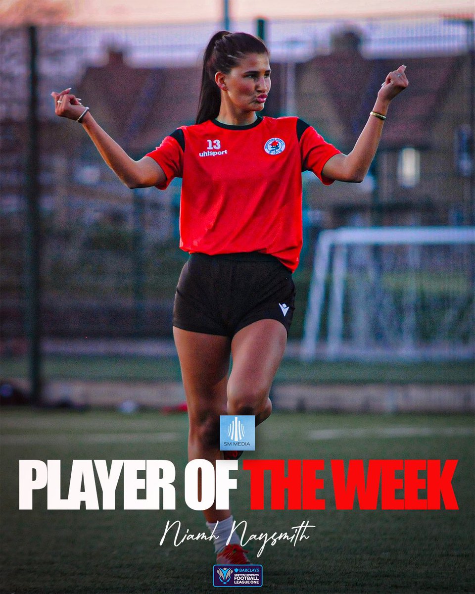💃🏻 Well done to <a href="/niamhnaysmithh/">Niamh Naysmith</a> who is the <a href="/SMMediaEnt/">SM Media</a> <a href="/SWFLeagueOne/">Barclays Scottish Women's League One</a> Player of The Week 👏🏻