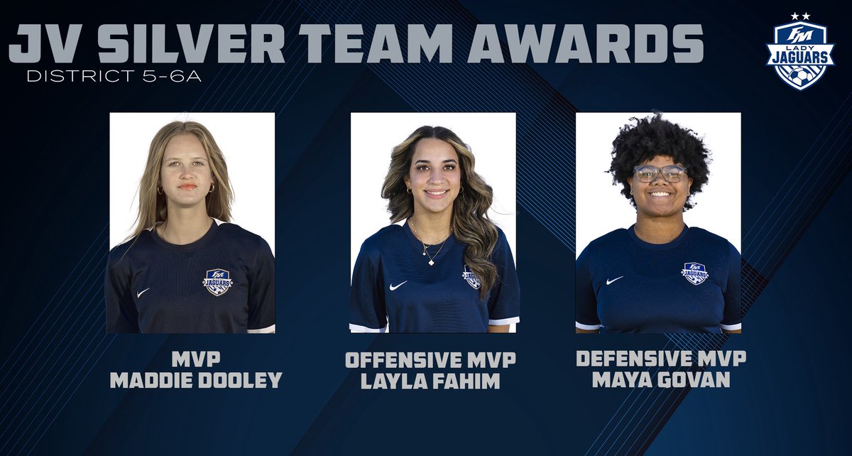 FMLadyJagSoccer's tweet image. 🏅 JV SILVER TEAM AWARDS
MVP – Maddie Dooley
Offensive MVP – Layla Fahim
Defensive MVP – Maya Govan
Big congrats to these talented players for an incredible season!