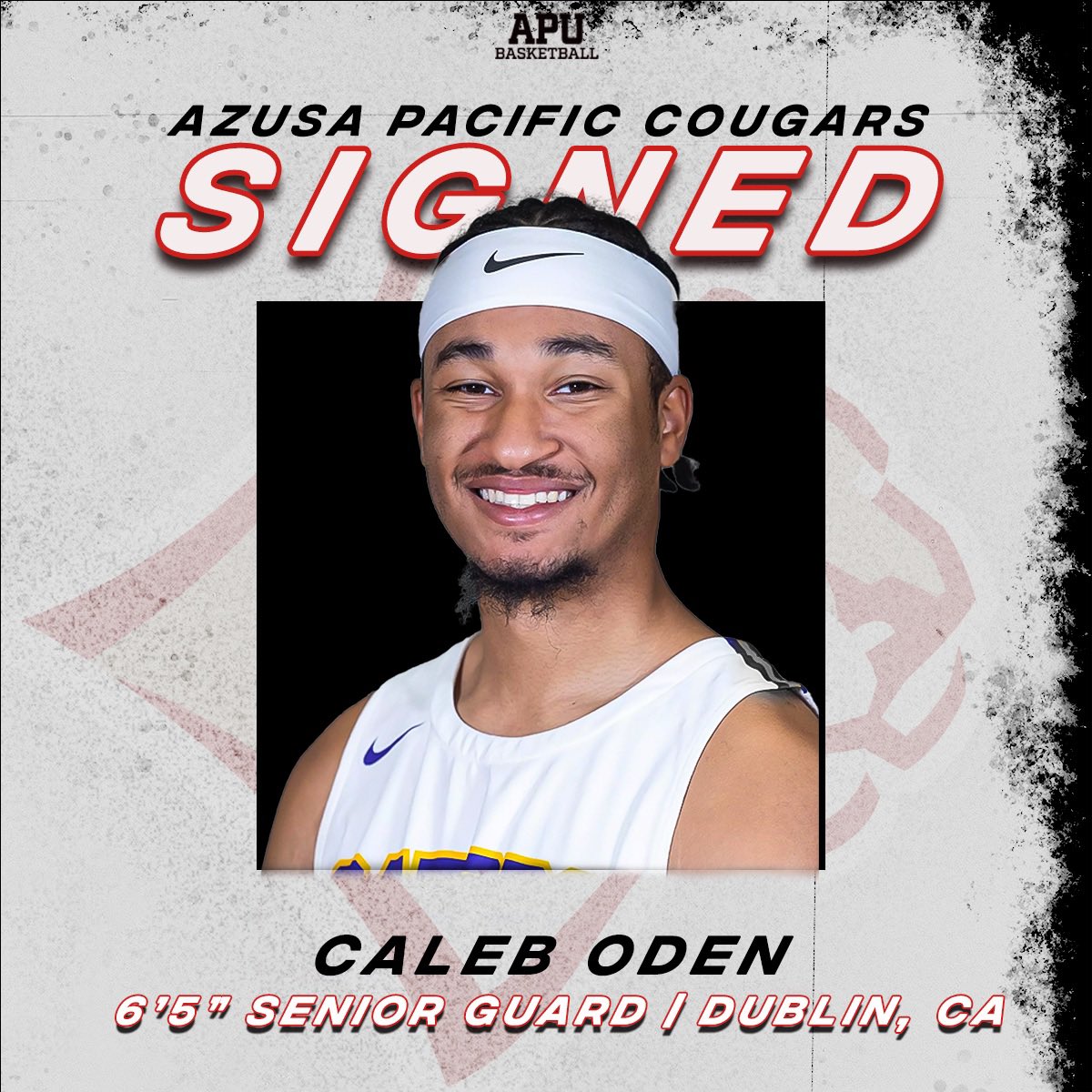 APUMBB's tweet image. ITโS OFFICIAL โผ๏ธ
Please welcome your newest Cougar, Caleb Oden 6โ5 Forward! Caleb is a versatile athletic wing that brings experience to our program!ย Join us in welcoming him to the APU family. #WelcomeToTheZu @Caleb_Oden03