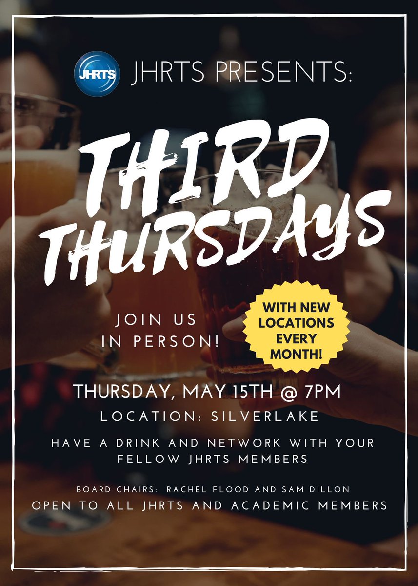 Third Thursdays are switching up locations every month! Couldn't make our favorite monthly mixer before? Now it might be coming to a location near you!

Thursday, May 15, 2025
7:00 PM PT
Silverlake, CA

RSVP: hrts.org/eventsmodule/#…