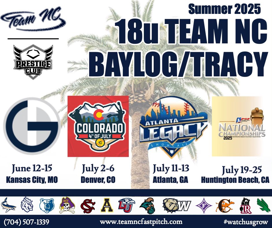 Team North Carolina (Baylog/Tracy) 18U (@teamncbaylog18u) on Twitter photo The band is back together for the ‘25s Summer farewell tour! 4 BIG events on the schedule!🥎✈️ 🚗🏨 ☀️ 🏖️ 🍑 🎆 🥎
<a href="/TeamNCSoftball/">Team North Carolina Softball</a>
#watchusgrow
KC ➡️ CO ➡️ GA ➡️ CA The band is back together for the ‘25s Summer farewell tour! 4 BIG events on the schedule!🥎✈️ 🚗🏨 ☀️ 🏖️ 🍑 🎆 🥎
<a href="/TeamNCSoftball/">Team North Carolina Softball</a>
#watchusgrow
KC ➡️ CO ➡️ GA ➡️ CA
