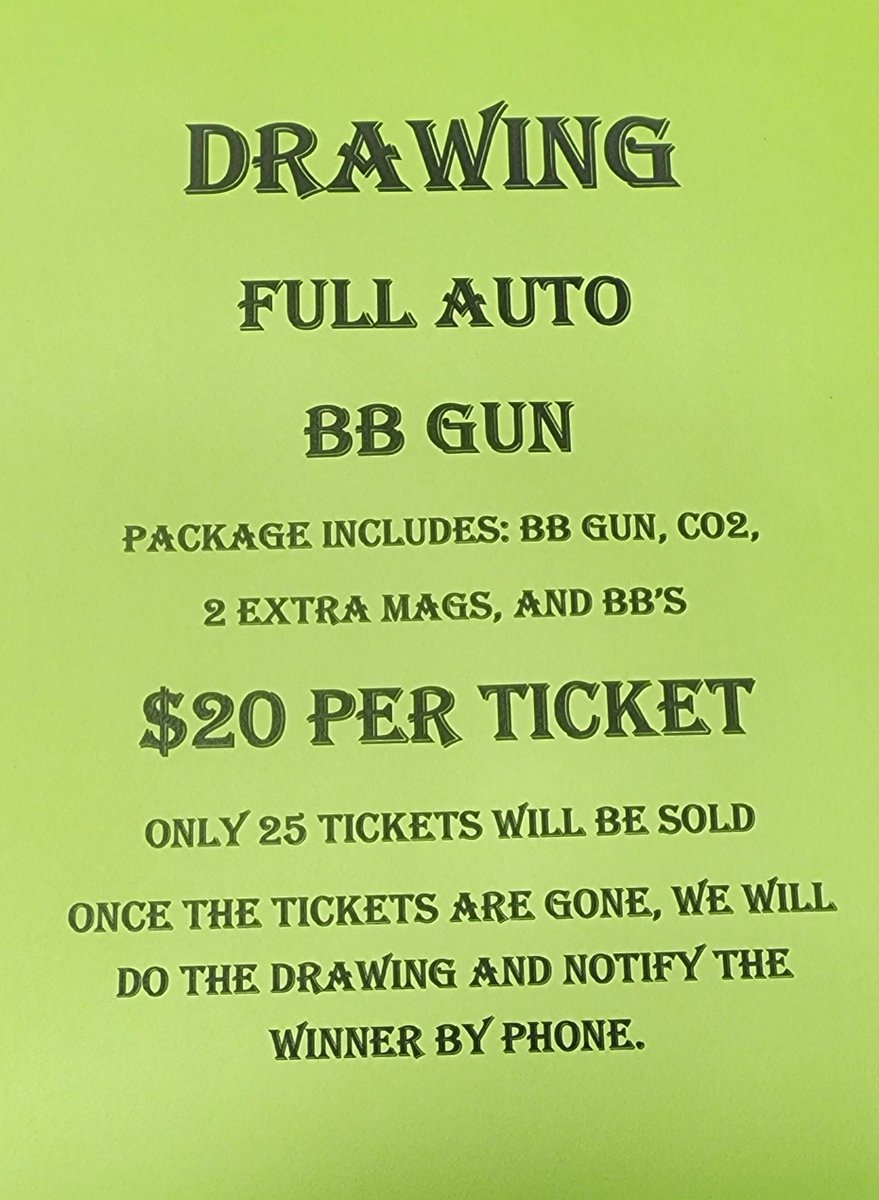 UFOINAR's tweet image. Stop in and see us today to buy a ticket (or several tickets) for this DPMS Full Auto BB Rifle package.  There will only be 25 tickets sold.  Tickets are $20 a piece.