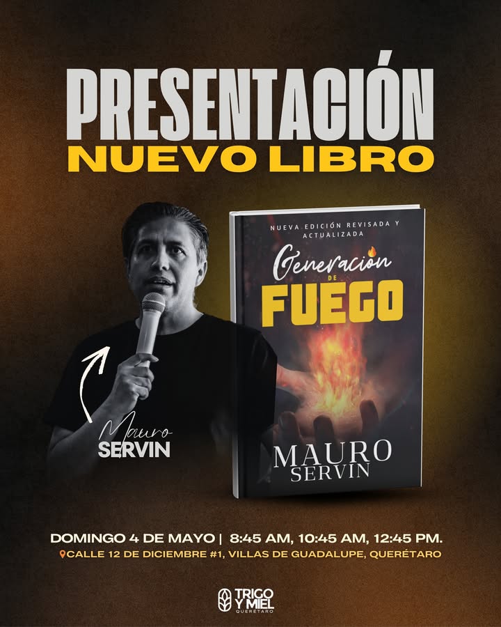 Mauro Servin (@mauro_servin) on Twitter photo Feliz, este domingo en Trigo y Miel Querétaro <a href="/tymqro/">TrigoYMiel Querétaro</a> es el lanzamiento del libro Generación de Fuego, si estás en Querétaro o en la región, ahí nos vemos en alguna de nuestras 3 reuniones.
También el libro estará disponible y podrás adquirirlo ahí mismo. Feliz, este domingo en Trigo y Miel Querétaro <a href="/tymqro/">TrigoYMiel Querétaro</a> es el lanzamiento del libro Generación de Fuego, si estás en Querétaro o en la región, ahí nos vemos en alguna de nuestras 3 reuniones.
También el libro estará disponible y podrás adquirirlo ahí mismo.