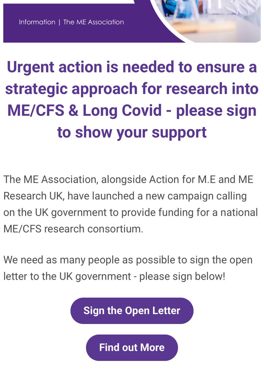 Peter W 🇺🇦 (@mediumwhite) on Twitter photo Really pleased to see <a href="/MEAssociation/">ME Association</a> <a href="/MEResearchUK/">ME Research UK</a> and <a href="/actionforme/">Action for ME</a> working together on a campaign to push the UK government to deliver a meaningful research programme for ME/CFS.
Yes, I will sign.
Please share and encourage others as well:
organise.network/actions/petiti… Really pleased to see <a href="/MEAssociation/">ME Association</a> <a href="/MEResearchUK/">ME Research UK</a> and <a href="/actionforme/">Action for ME</a> working together on a campaign to push the UK government to deliver a meaningful research programme for ME/CFS.
Yes, I will sign.
Please share and encourage others as well:
organise.network/actions/petiti…