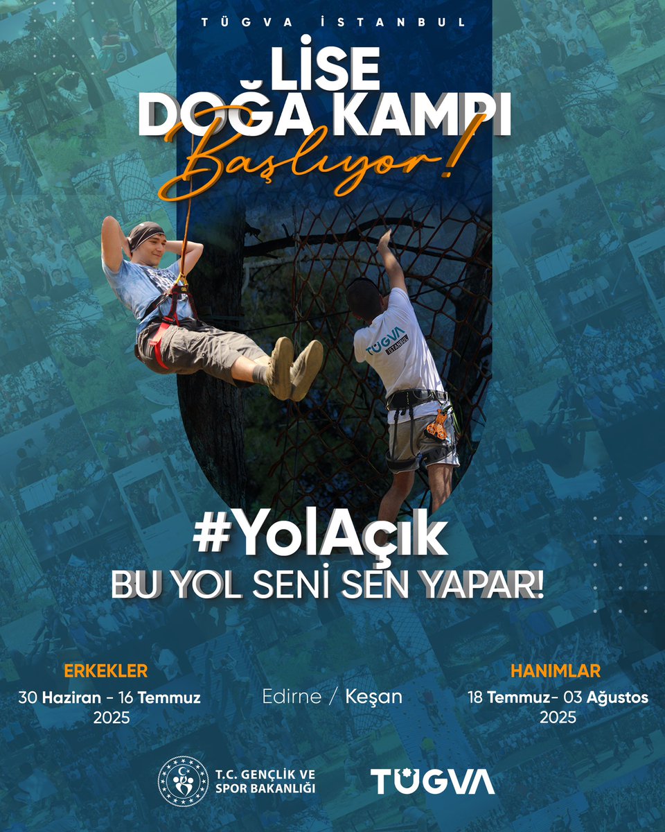 #YolAçık, sen de hazırsa başlıyoruz!😎

Heyecan mı? Var.⚡️
Macera mı? Bolca.🤼
Dostluk? Her adımda. 🤝
Ve sen? Tam ortasında olacaksın!🎯

Yerini al, bu kampı kaçırma!💫

🏕️ 9. TÜGVA İstanbul Lise Doğa Kampı
Başvuru : istanbul.tugva.org/2025-doga-kamp…