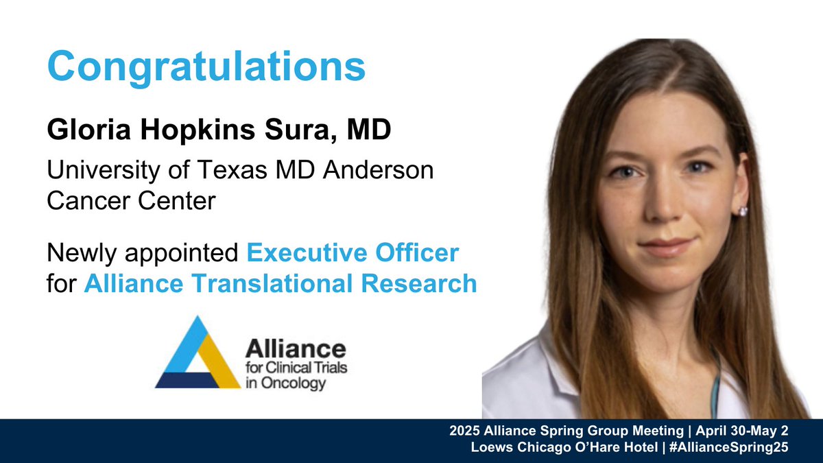 Congratulations to Dr. Gloria Hopkins Sura <a href="/MDAndersonNews/">MD Anderson Cancer Center</a> on her appointment as Executive Officer of Alliance Translational Research. #NCI #NCTN #NCORP #CanacerResearch #AllianceSpring25