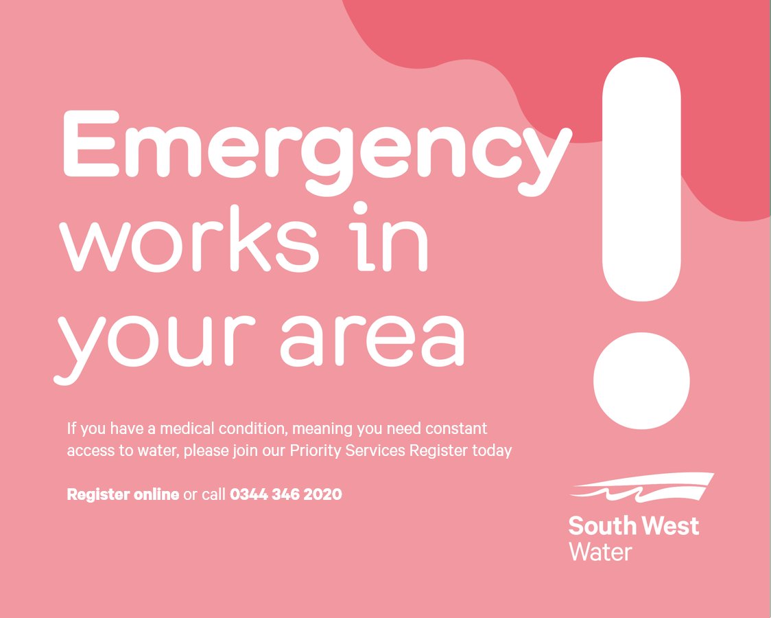 🚧 🚱IN YOUR AREA – TR16 6, TR4 8 &amp; TR3 7 🚱 🚧

Customers in Redruth &amp; Truro - TR16 6, TR4 8 &amp; TR3 7 may be experiencing lower pressure or loss of supply, we are on site completing emergency repairs. We expect restoration by 21:30. Thank you for your patience &amp; apologies for any