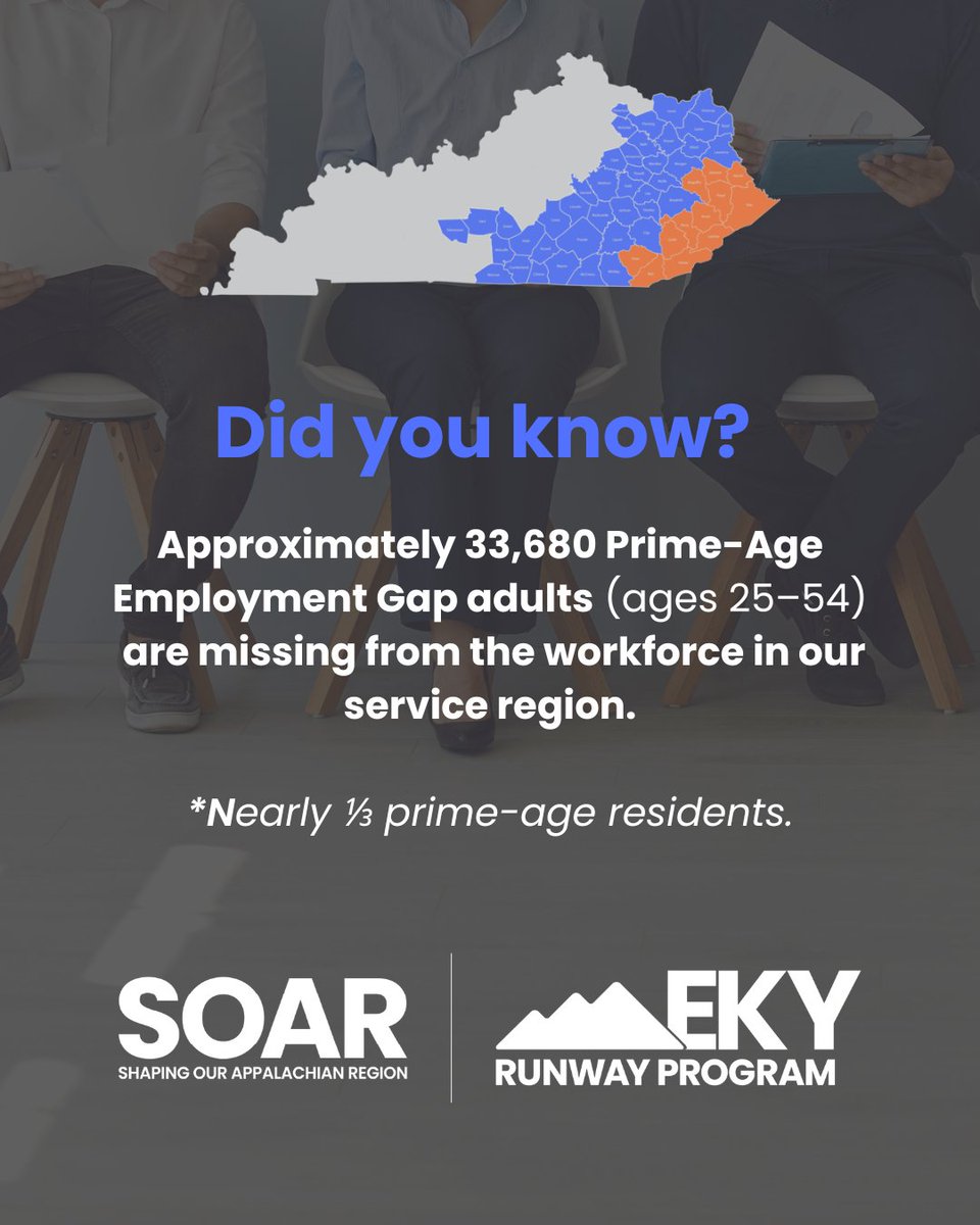 Nearly one-third of working-age adults in our region are missing from the workforce. The EKY Runway Program is relentlessly working to change that.

We meet people where they are, help them take the next step.

#EKYRunway #Relentless #EasternKentucky #EmploymentGap