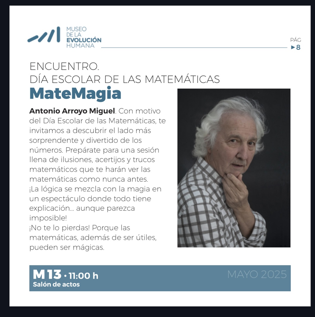 Día Escolar de las Matemáticas con Antonio Arroyo en el <a href="/museoevolucion/">MuseoEvoluciónHumana</a> de Burgos. museoevolucionhumana.com/archivos/MEHMA…