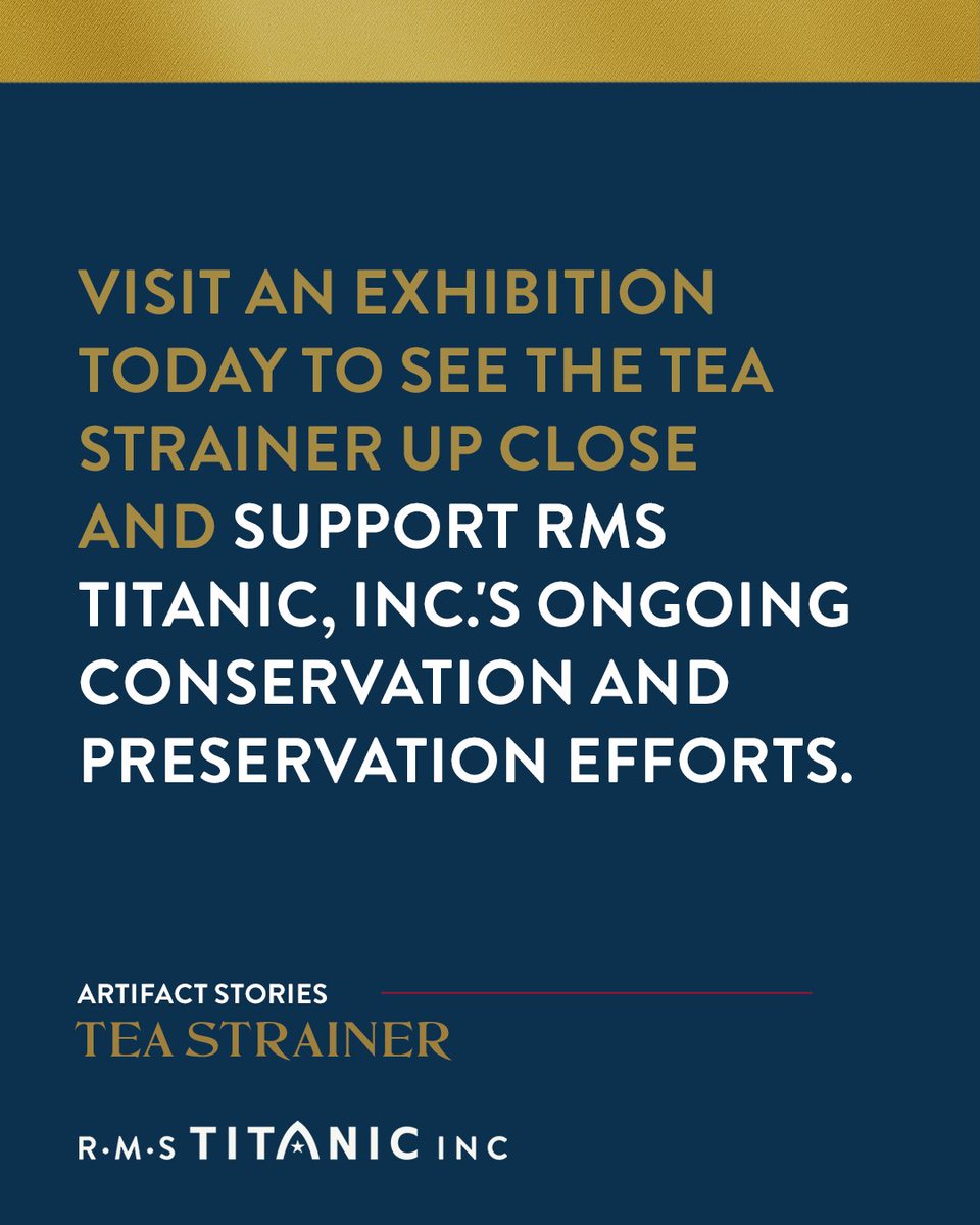 Even small objects, like a simple tea strainer, have stories to tell.

#DiscoverTITANIC and all of the unique artifacts that can be found worldwide.

discovertitanic.com/exhibitions/

#TITANIC #TITANICArtifacts #TITANICHistory #History #TITANICShip #TITANIC1912 #TITANICArtifactExhibition