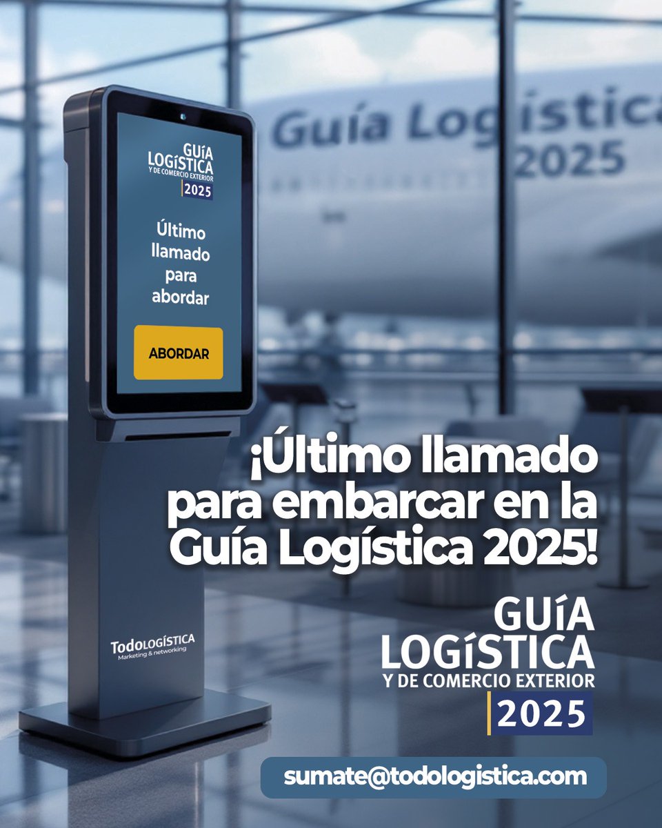 TodoLOGISTICA (@todologistica) on Twitter photo ¡Último llamado para ser parte de la Guía Logística y de Comercio Exterior 2025! Este es el momento, es la última oportunidad para embarcar. Escribinos a sumate@todologistica.com y asegurá tu lugar en la publicación que conecta a toda la región. ¡Último llamado para ser parte de la Guía Logística y de Comercio Exterior 2025! Este es el momento, es la última oportunidad para embarcar. Escribinos a sumate@todologistica.com y asegurá tu lugar en la publicación que conecta a toda la región.