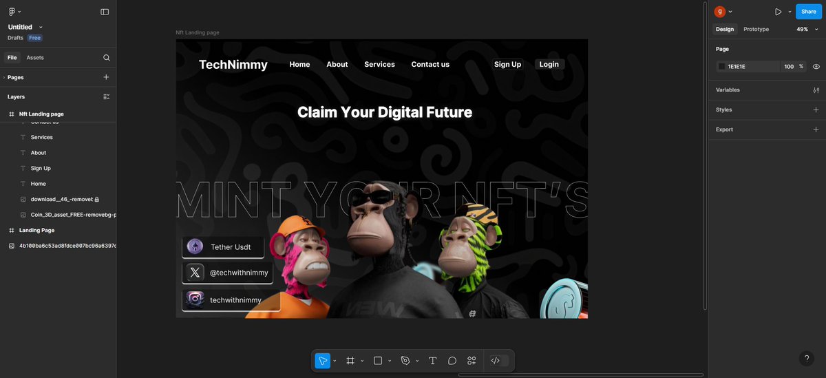 techwithnimmy's tweet image. 🚀 Just designed a landing page for an NFT startup — focusing on clean visuals, web3 vibes, and conversion-friendly UX.
Would love your thoughts & feedback! 👇
#NFTDesign #Web3Design #LandingPage #UIDesign
#CryptoDesign #FigmaDesign #ProductDesign #DesignInProgress