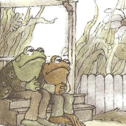 Frog and Toad sat on the porch, feeling sad together.