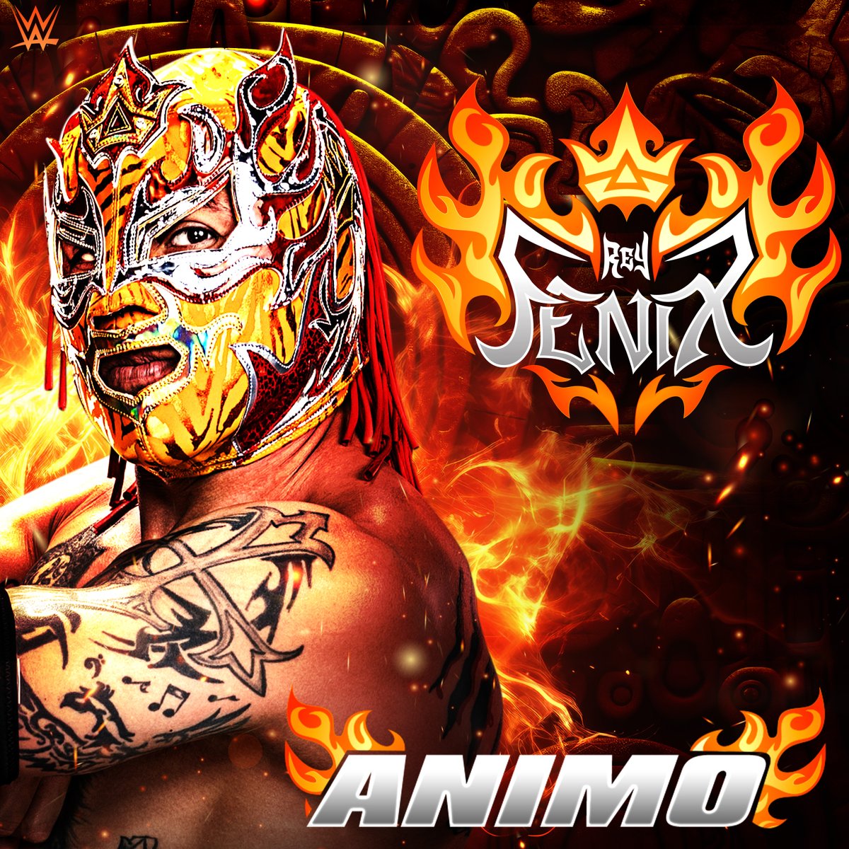 WWEMusic's tweet image. Renace de sus cenizas. Listen to @ReyFenixMx’s theme “Animo” on your favorite music service: linktr.ee/wwemusic