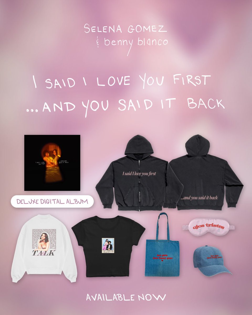 selenagomez's tweet image. I guess you could say I'm in love with this new merch 🩷 Shop the I Said I Love You First…And You Said It Back merch collection now on my official store.
selenagomez.lnk.to/deluxecollecti…
