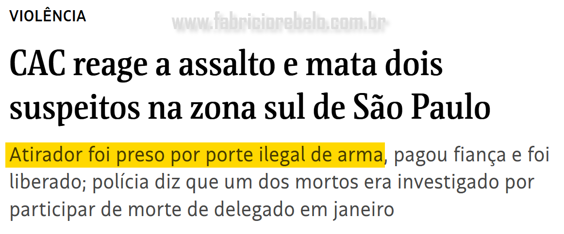 Um atirador desportivo, com seus filhos, sofre um assalto. Um dos criminosos atira nele, ele consegue reagir e os mata, salvando a si e a seus filhos. Um dos bandidos era suspeito de matar um delegado. O atirador vai preso.

Este é o "suco de Brasil". Como dar certo?